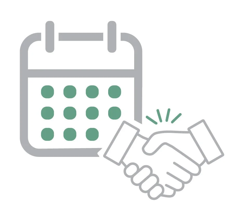 Calendar and handshake icon representing an appointment or agreement.