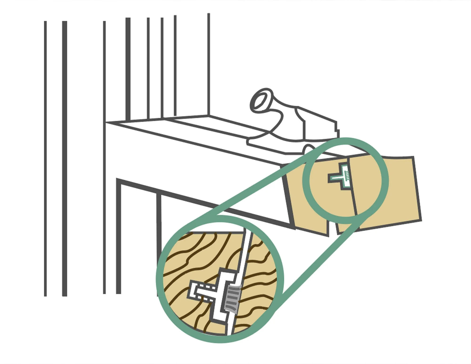 Diagram showing a cylindrical door lock with a detailed inset of its internal mechanism.