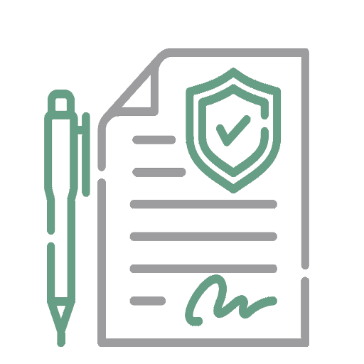 Icon of a document with a shield and pen