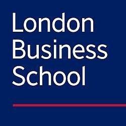 London Business School logo with white text on a dark blue background and a thin red line.