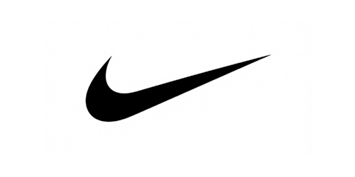 Black Nike swoosh logo on a white background.