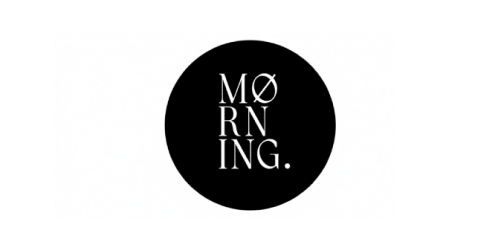 Black circle with white text reading 'MORNING.' in the center.
