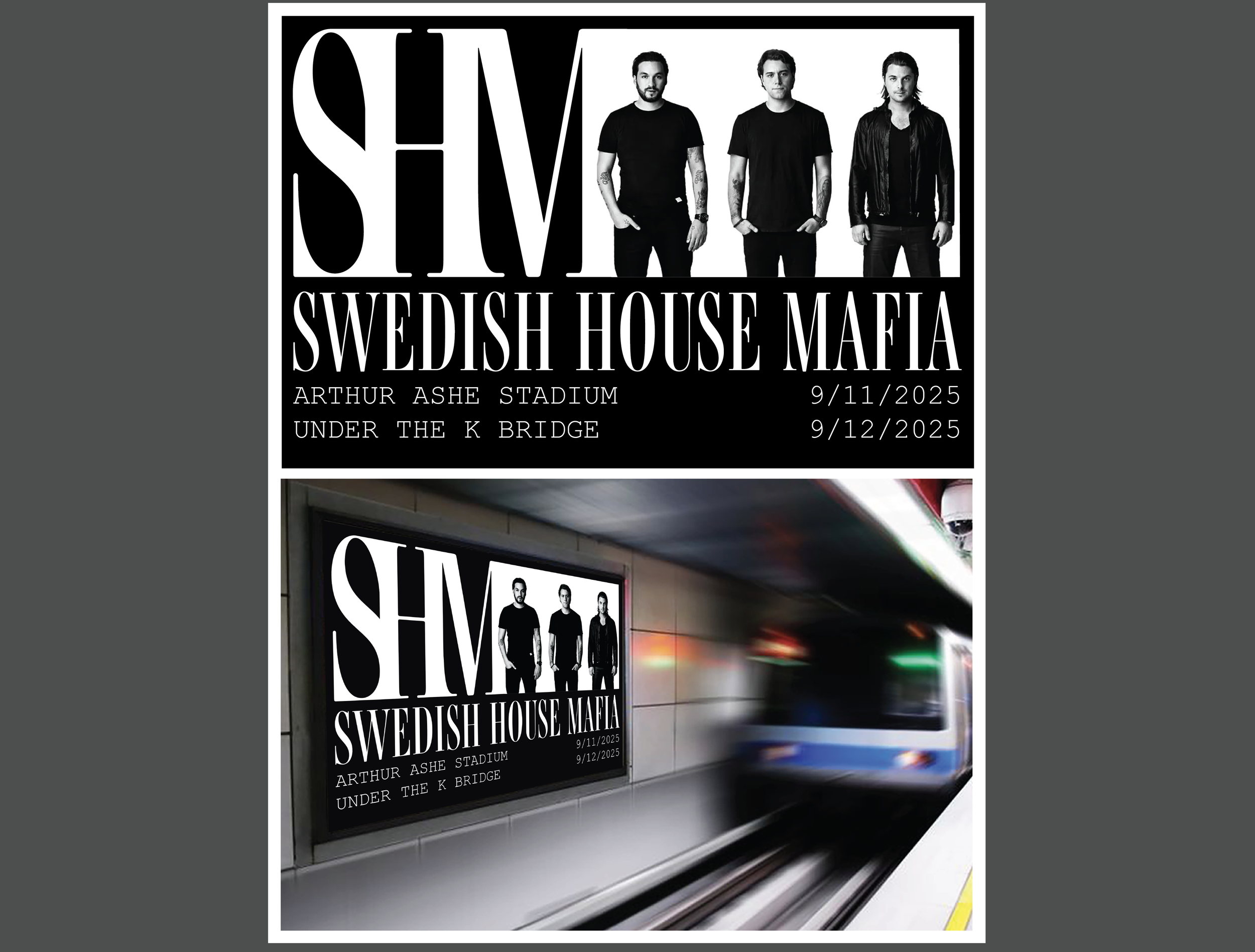 Self Initiated Project: Logo And Ad Design Concept For Swedish House Mafia's 2025 New York Tour Stops.