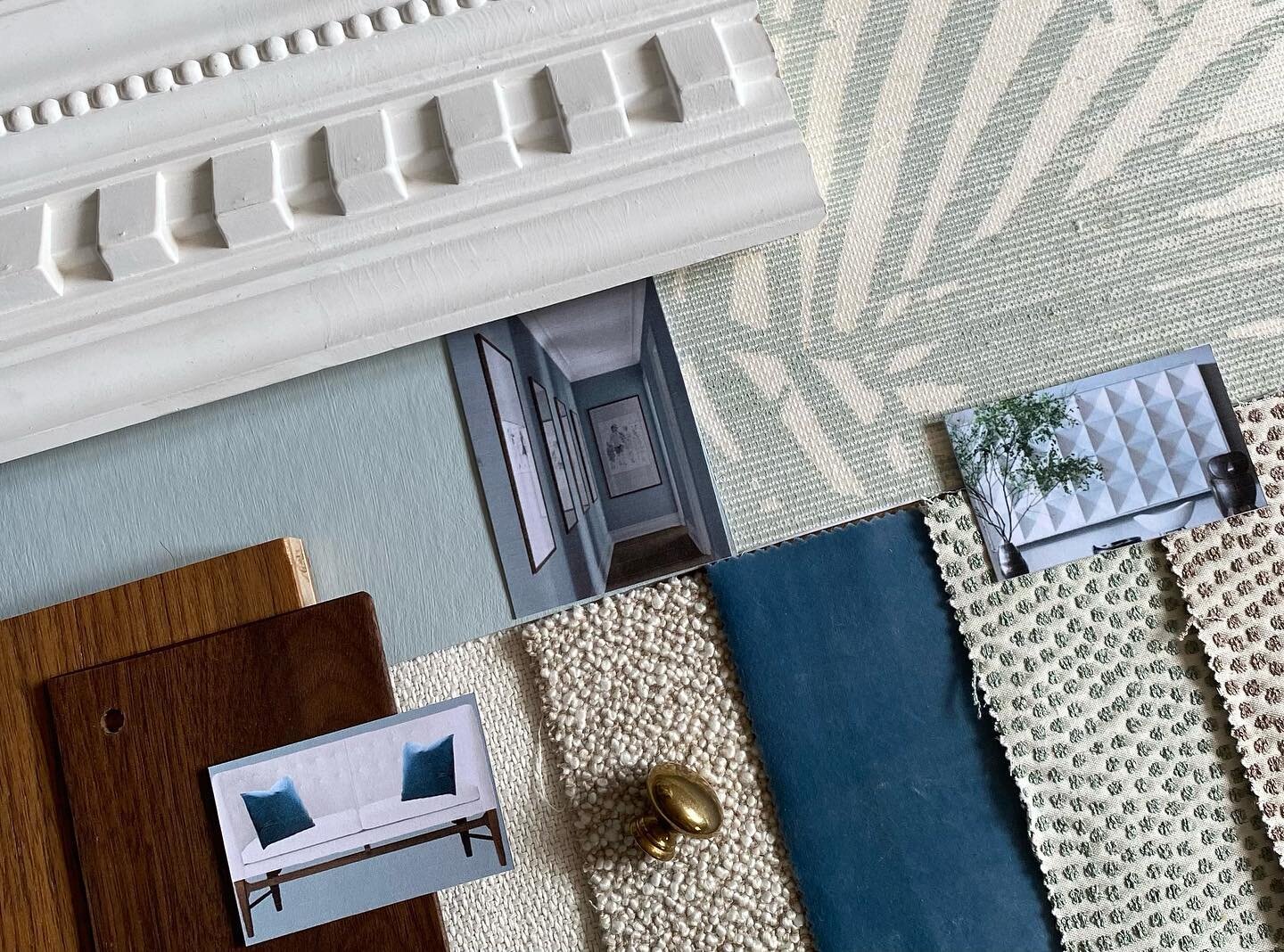 Scheming ideas for a hallway in a beautiful late 18th century home in Sk&aring;ne #hallway #hallwaydesign #interiordesign #sampleboard #moodboard #fabrics #wallpaper #calminteriors #philipjeffries #establishedandsons #kirkbydesign #lelievre #sekelski