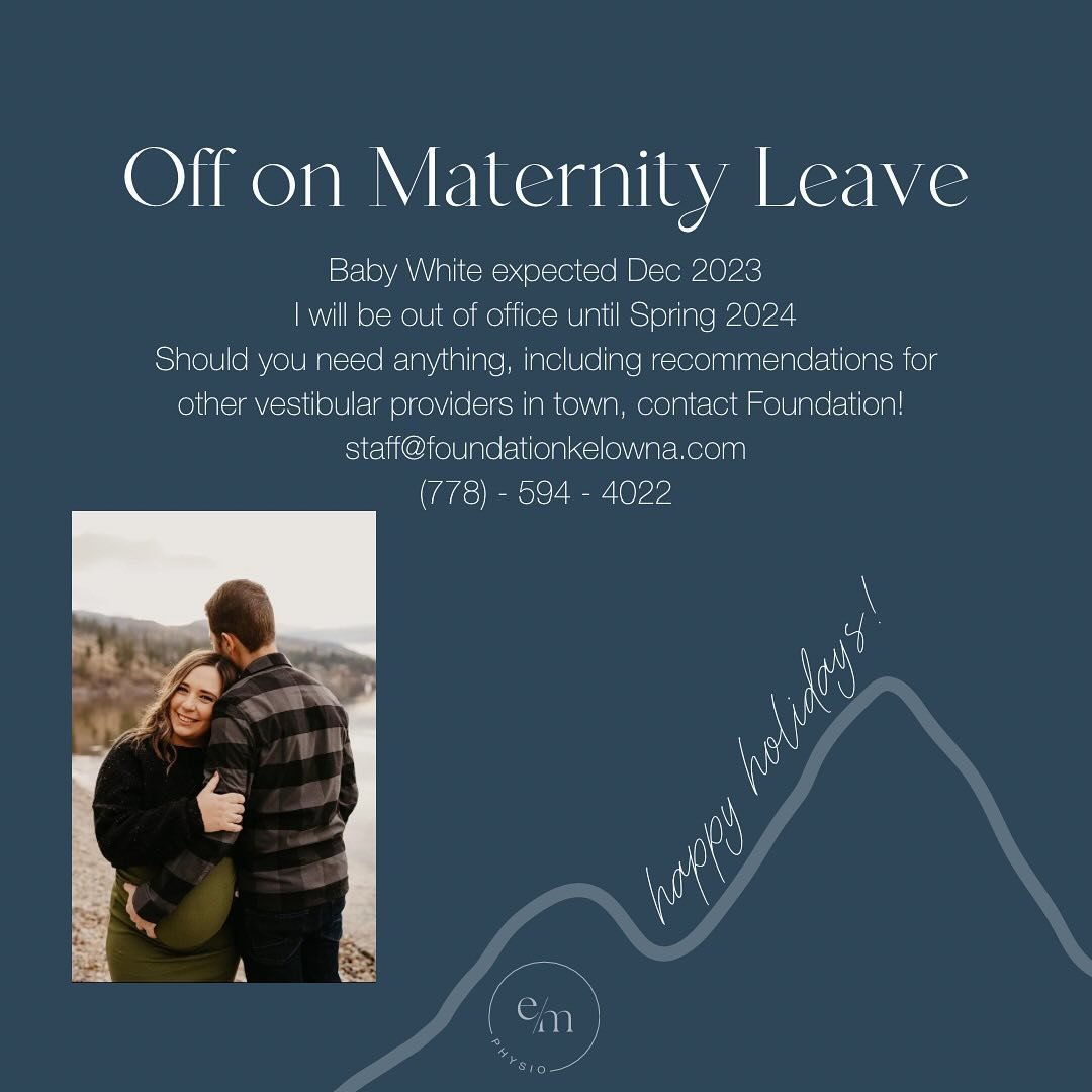 Officially on Maternity Leave 🤰🏻 
Out of Office until Spring 2024

Keep an eye on this space for any updates regarding return dates/schedule etc. 
Also a baby announcement of course 😉 

Should you require a Concussion/Vestibular Physio in the Kelo