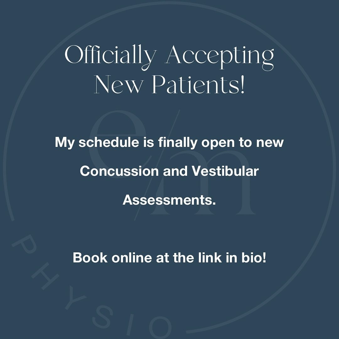 ⭐️ UPDATE ⭐️ 

Officially opening my schedule to new Concussion &amp; Vestibular Assessments! 

I will be adding two full slots to my schedule starting in September to accommodate more patients as the end of year rush starts to kick up. 

Appointment