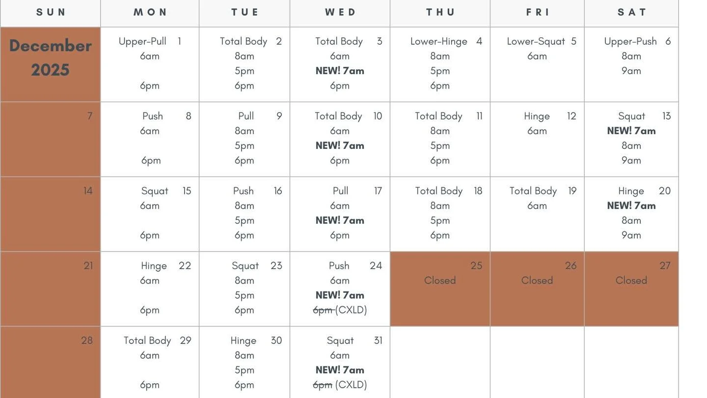 We made it to December ya&rsquo;ll! We&rsquo;ve been growing quickly (yay! We love you all!) and we&rsquo;re adding more classes! Highlight NEW 7am&rsquo;s on Wednesdays and Saturdays