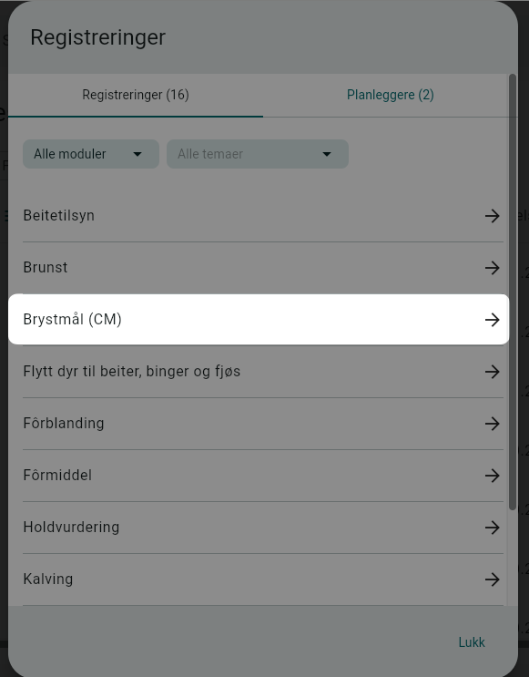Registrere brystmål