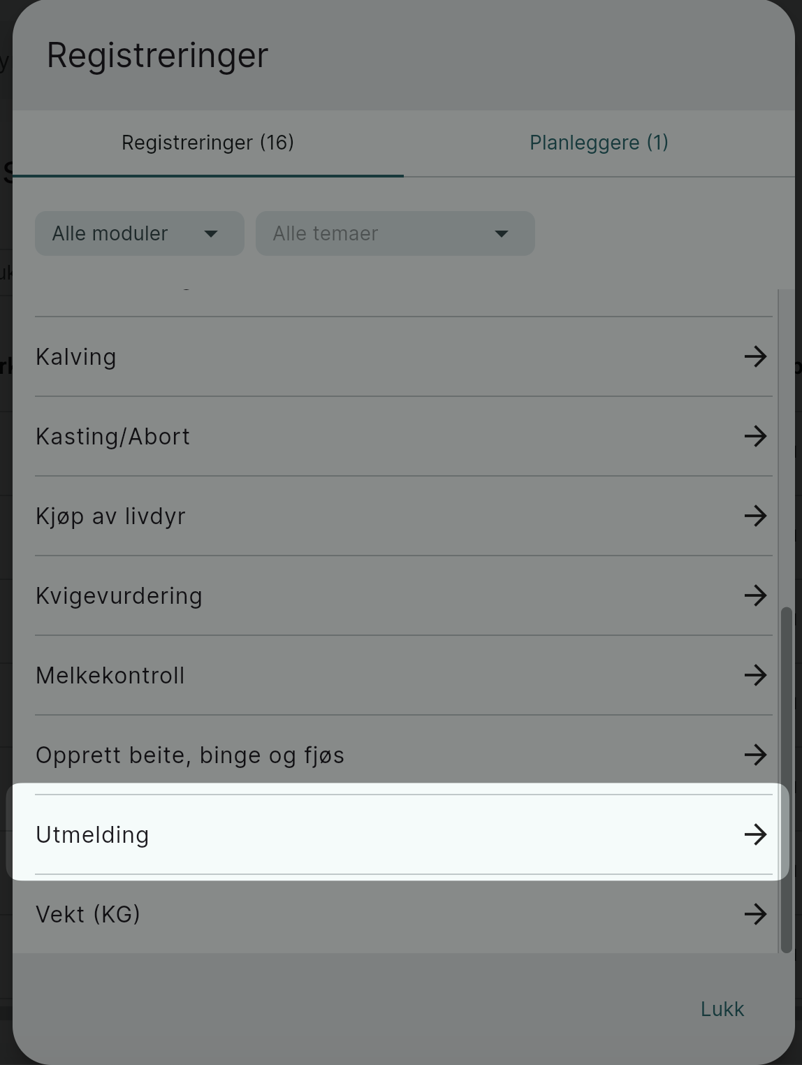 Registrere utmelding