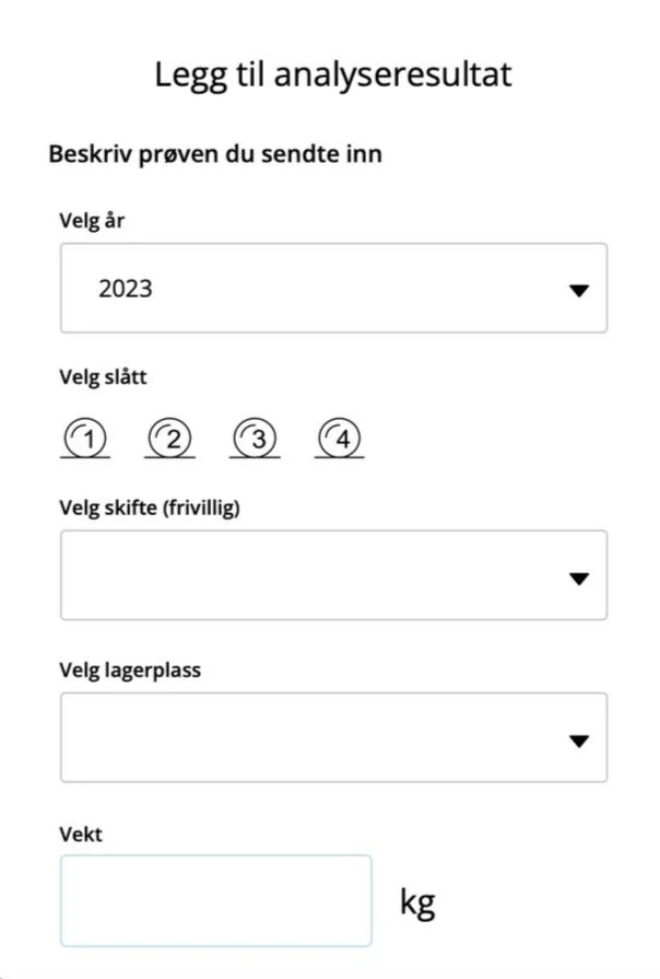 Skjema for å fylle ut analyseresultat
