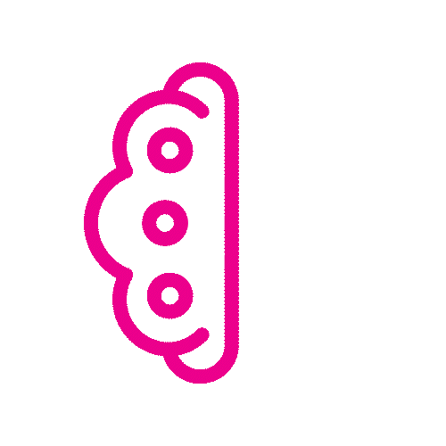 Icon of a microchip with a brain outline on a pink background, representing artificial intelligence or machine learning.
