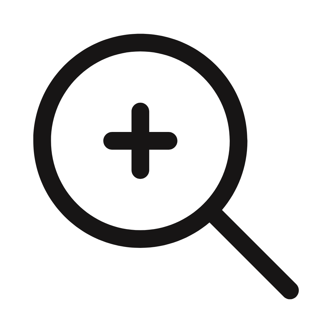 Magnifying glass icon with a plus sign inside