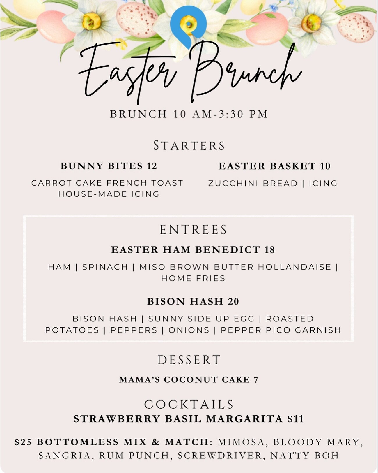 Need some last minutes brunch plans? We got you covered! Kid-friendly dining and brunch &amp; dinner specials! 🐰

Make a reservation with the link in our bio! 🐣💐