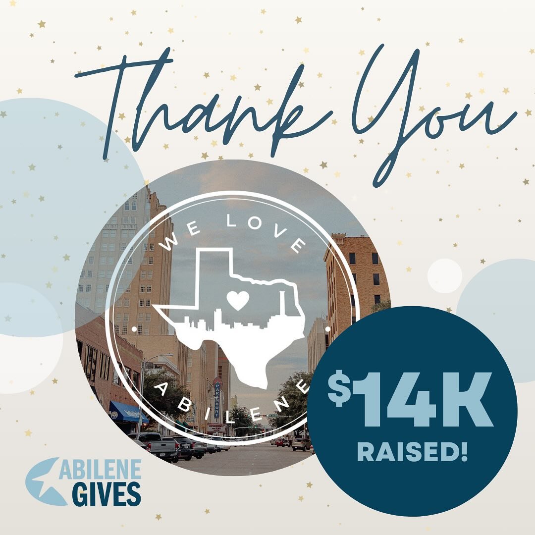 We can&rsquo;t say thank you enough&hellip; THANK YOU so much for your love and support during Abilene Gives! ❤️ Through the amazing generosity of 62 donors, $14,500 was raised to help us continue meeting needs of those in crisis while instilling Gos