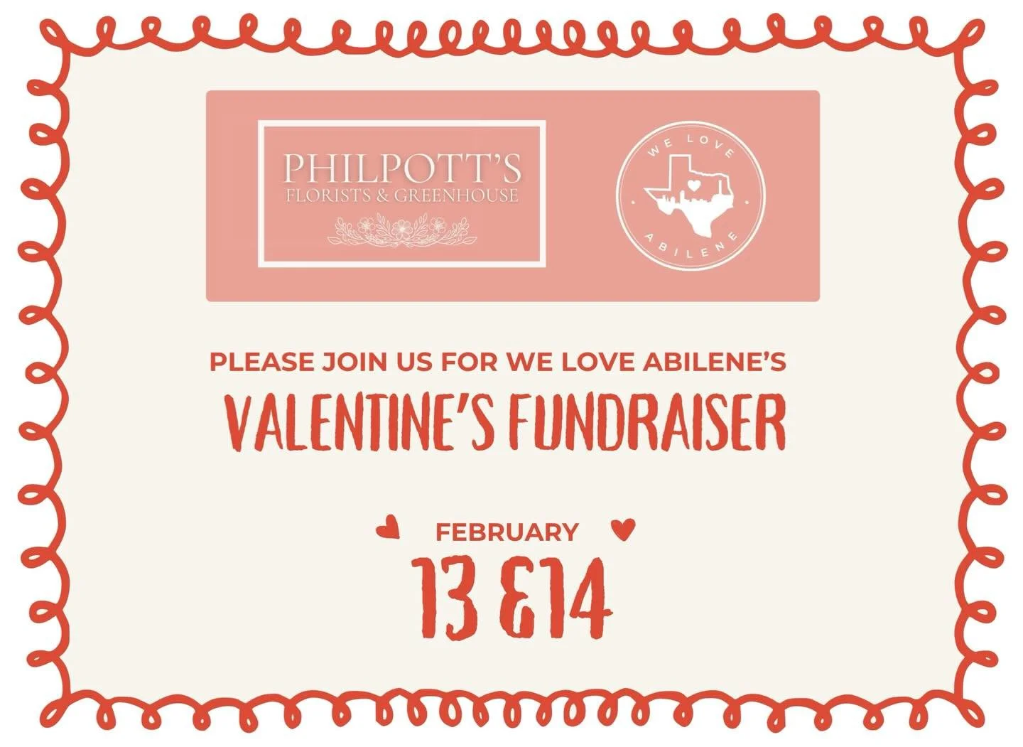 This Valentine&rsquo;s Day, we need your help spreading love across the Big Country&hearts;️

We&rsquo;re partnering with Philpott Florist to help deliver Valentine&rsquo;s flowers, and every delivery helps support We Love Abilene&rsquo;s mission of 
