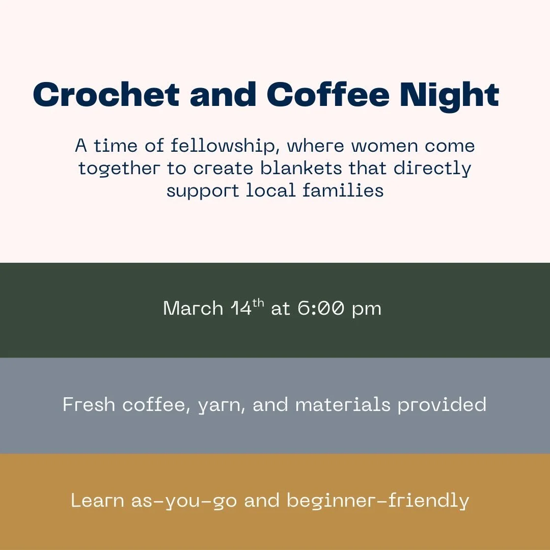 Crochet &amp; Coffee Night is more than crafting! It is time in fellowship, while also serving our local mission by creating baby blankets for newborns in our community. Join us and sign up through the link in our bio!