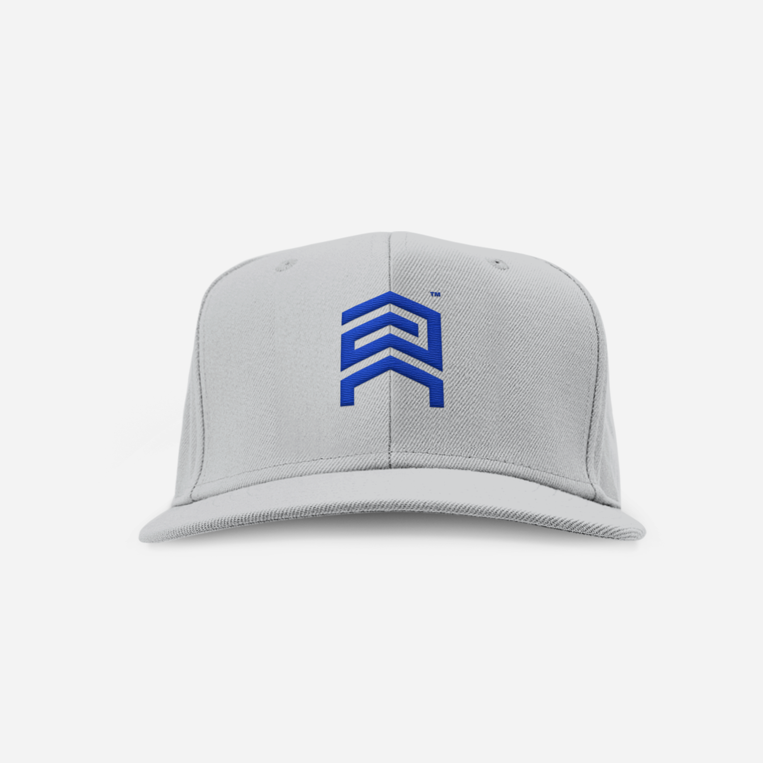 White structured baseball cap with The Apex Team logo embroidered in electric blue — branded real estate swag designed by So Very Madly.