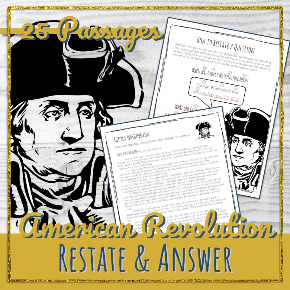 American Revolution Restate the Question Worksheets