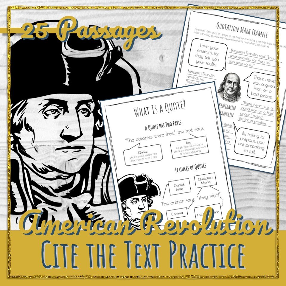 American Revolution Cite the Text Worksheets
