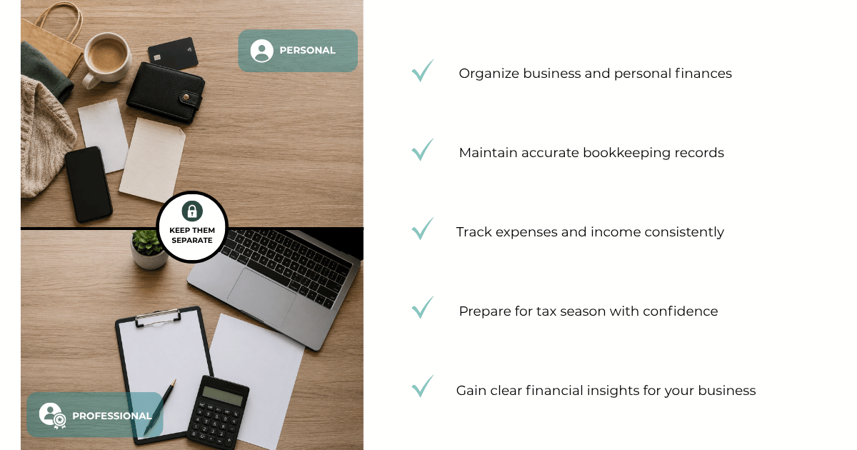 Graphic showing keeping personal and business finances separate