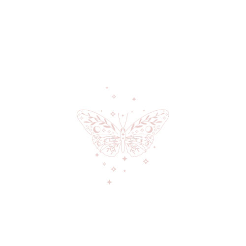 Aperçu d'un dessin d'une papillon rose avec des motifs décoratifs, entourée de petites étoiles sur un fond noir.