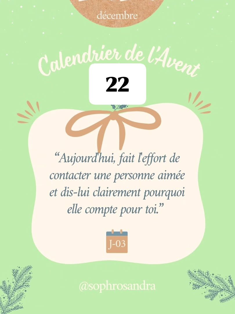 Le plus beau cadeau se cache dans tes mots 

Dans l'aventure de la vie, ce sont tes liens qui ancrent et te donnent de la force. Exprimer ton amour est une source de pure joie.

Le d&eacute;fi de la connexion :

Aujourd'hui, fait l'effort de contacte