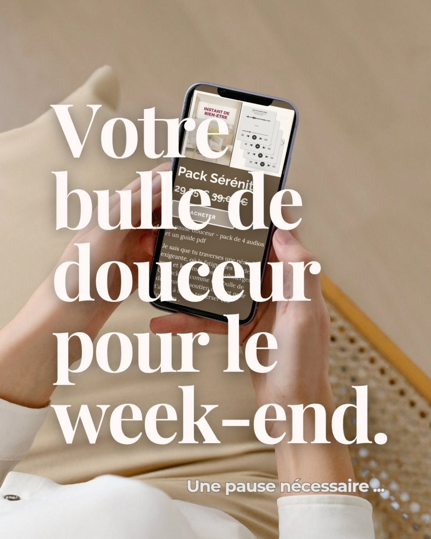 Le week-end arrive mais je sais que la fatigue et les &eacute;motions, elles, ne prennent pas de repos. 

Sii vous vous sentez submerg&eacute;(e) par les rendez-vous ou l'anxi&eacute;t&eacute; de la semaine, j'ai con&ccedil;u le PACK S&eacute;r&eacut
