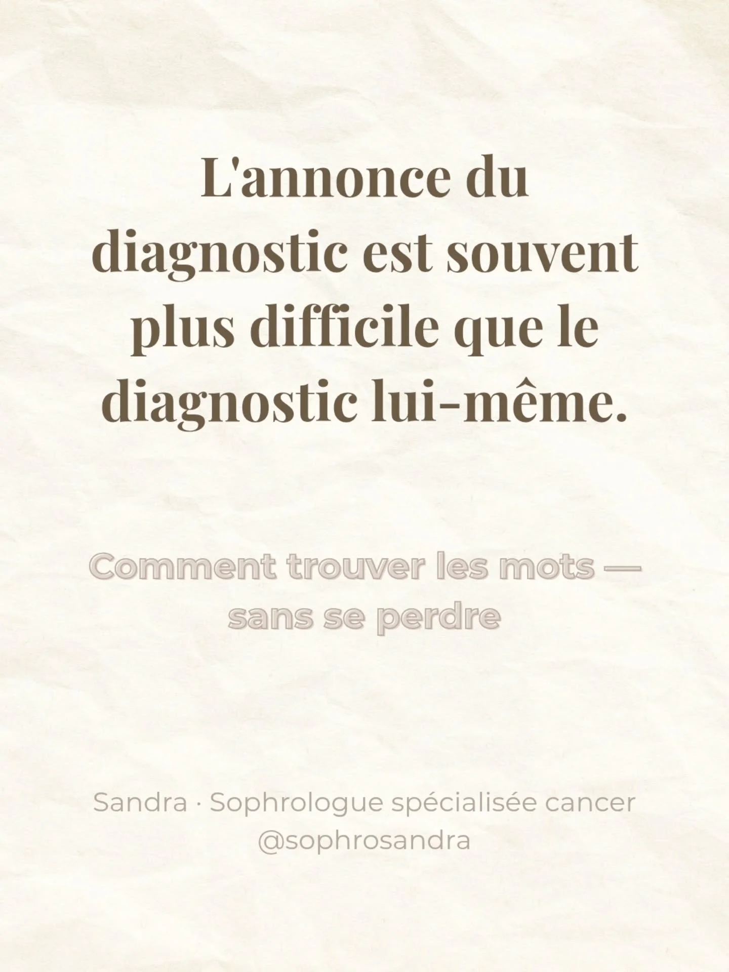 L'annonce du diagnostic est souvent plus difficile que le diagnostic lui-m&ecirc;me. 🤍

On vient d'apprendre quelque chose d'immense.
Et d&eacute;j&agrave; &mdash; il faut le dire aux autres.

Trouver les mots.
G&eacute;rer les r&eacute;actions.
Ten