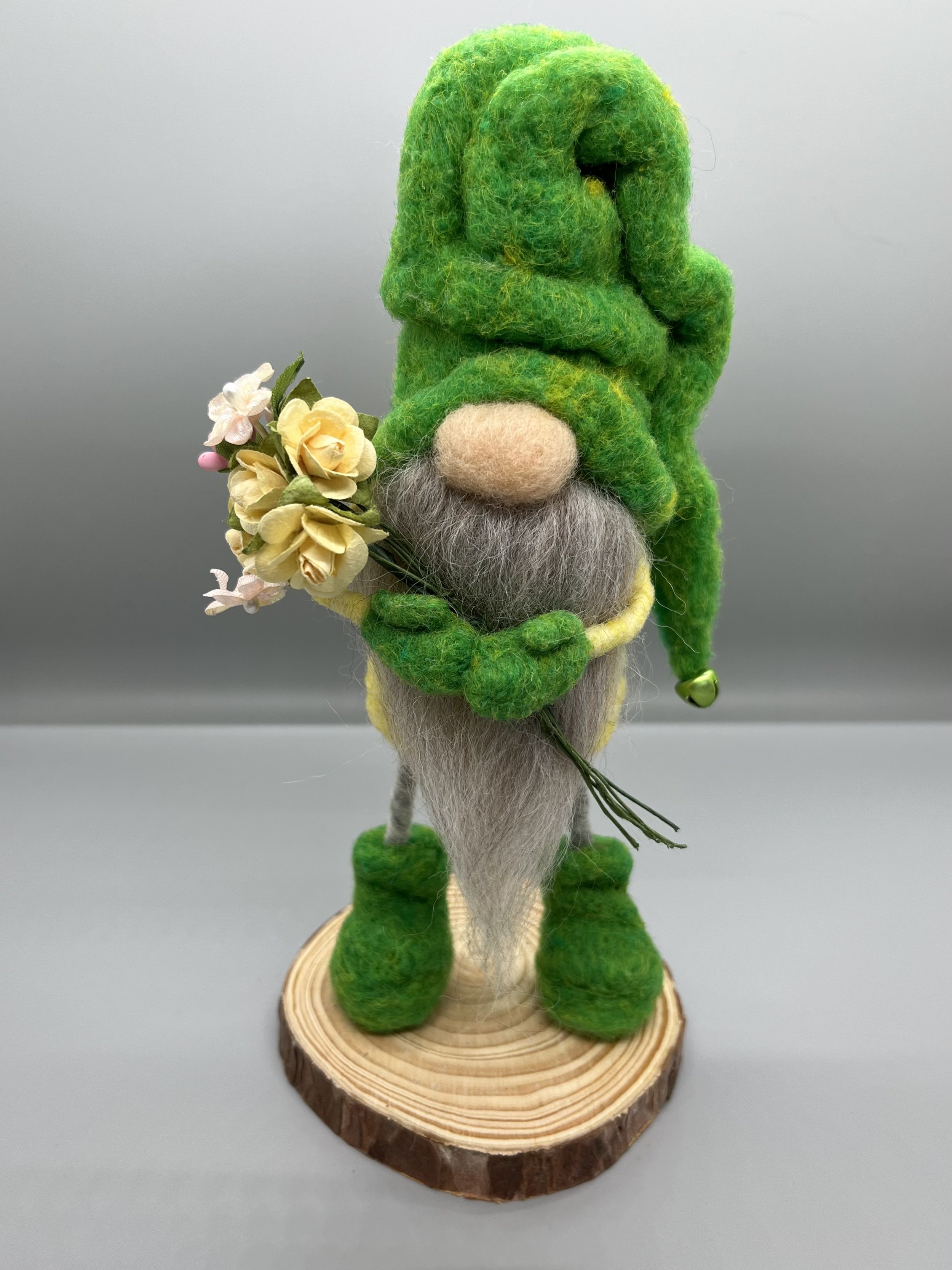 spring gnome green flowers yellow flowers beard
