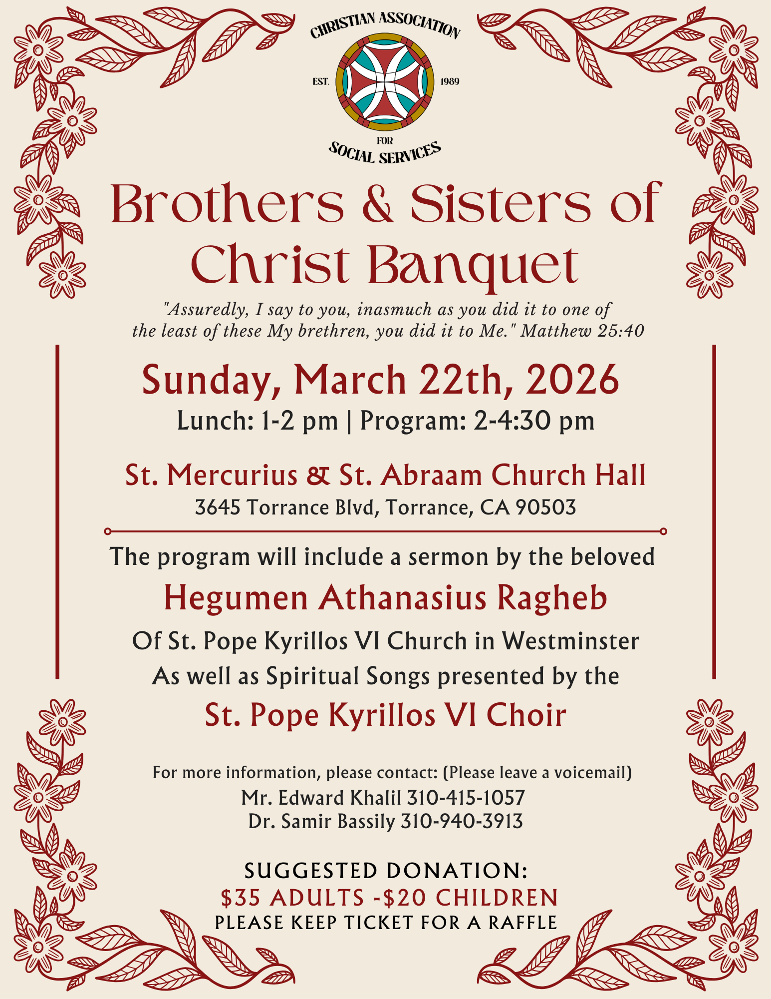 Brother and Sisters of Christ Banquet