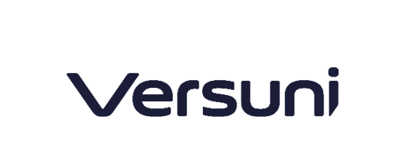 Logo des Unternehmens Versuni in Blau auf schwarzem Hintergrund