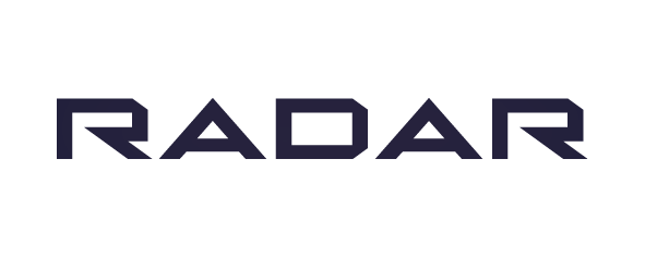 Das Bild zeigt das Logo des Unternehmens RADAR in dunkler Schrift auf schwarzem Hintergrund.