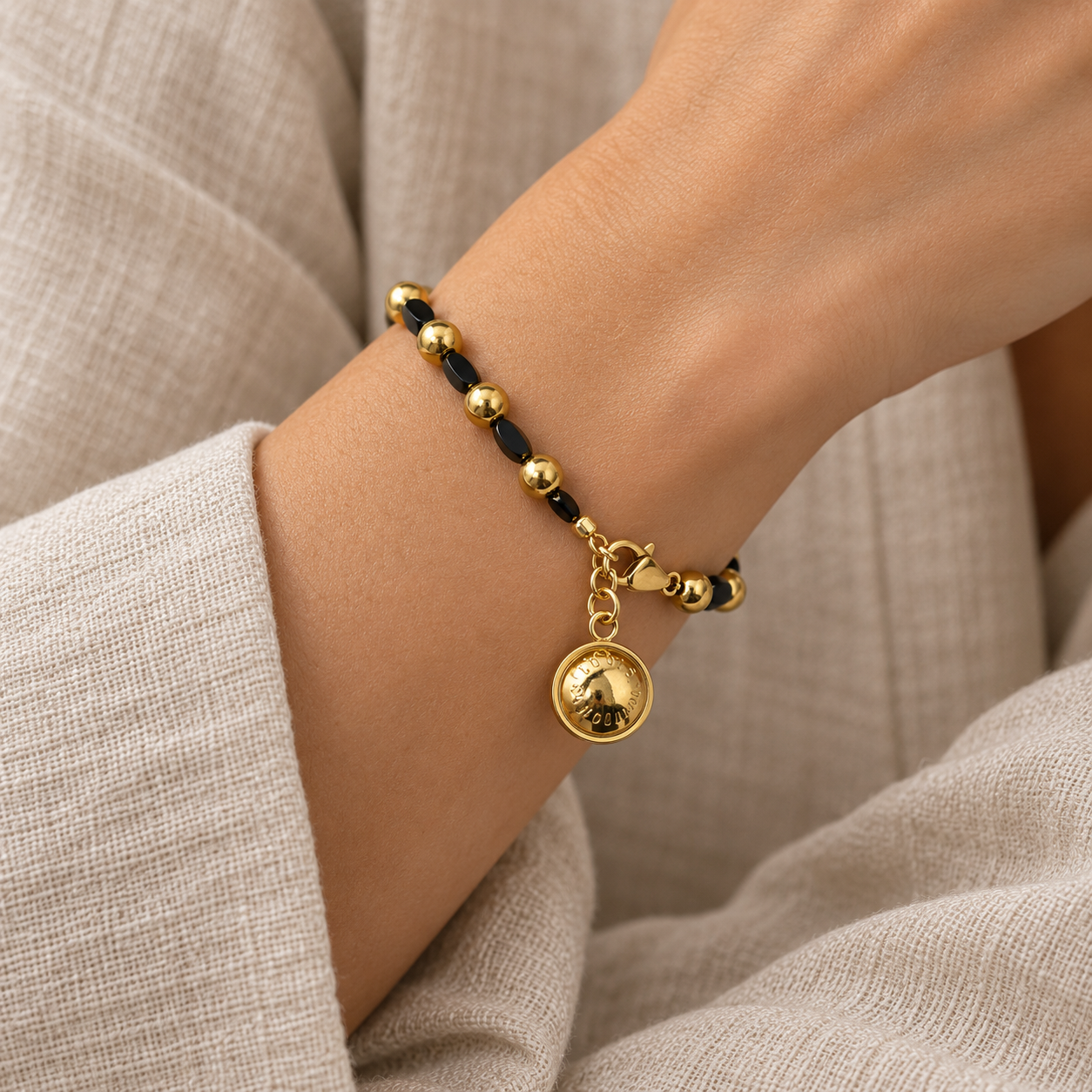Gold and Black Beaded Bracelet Close-Up.png