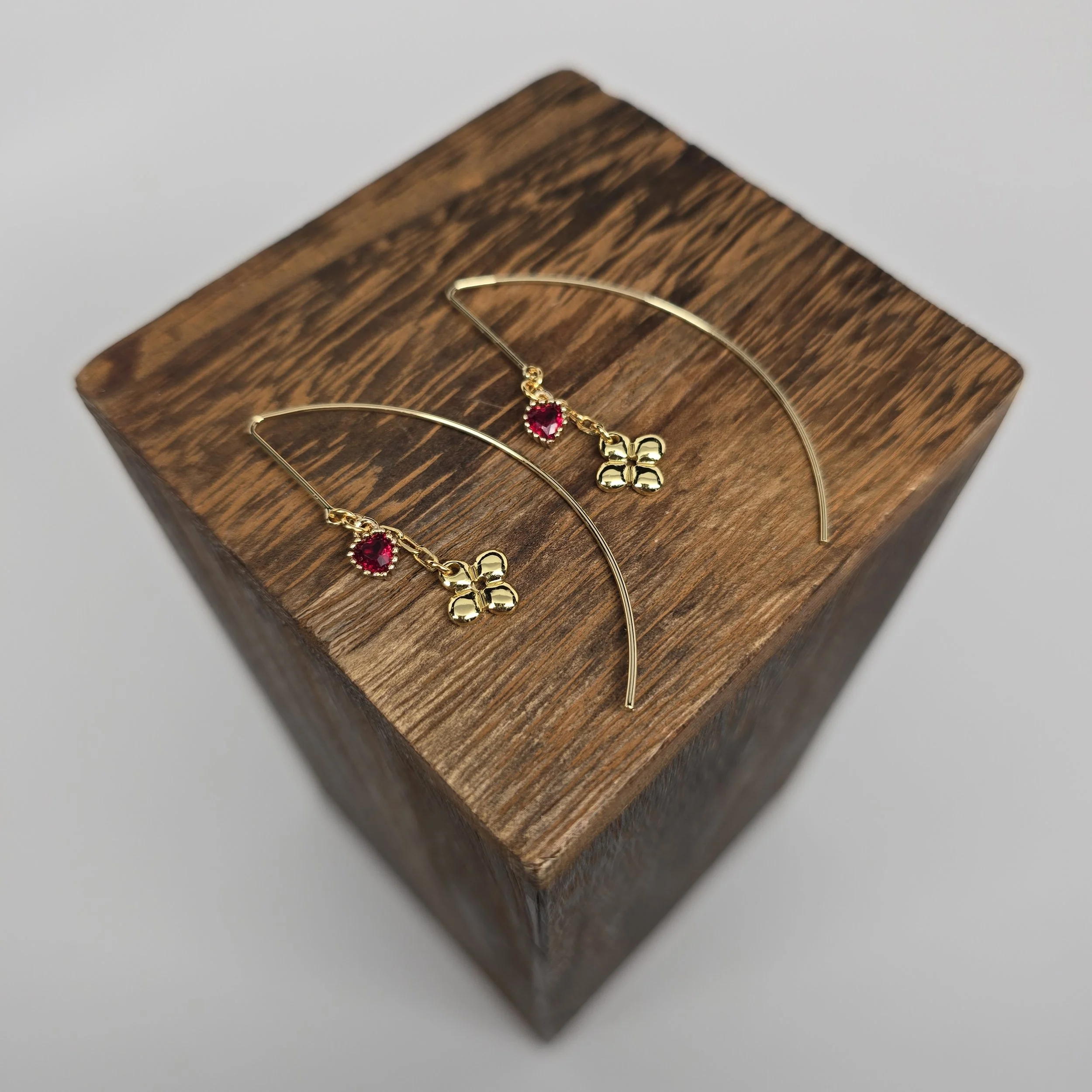 Crimson Petal Arc Drop Earrings