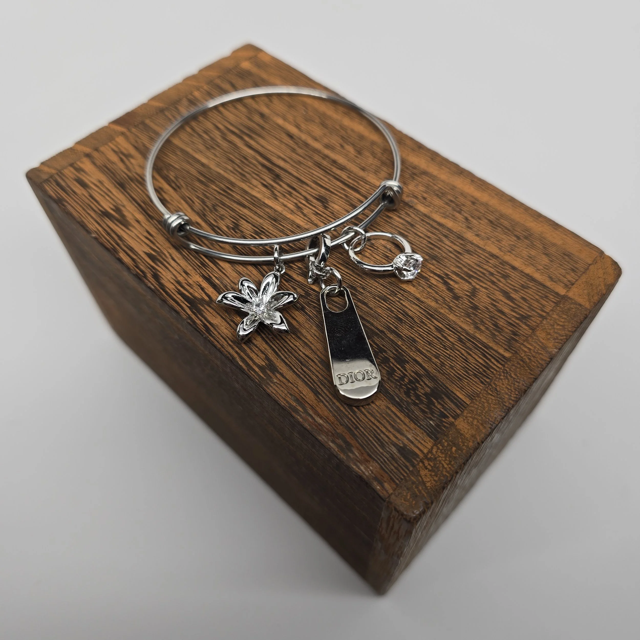 Silver Bloom Charm Bangle Bracelet