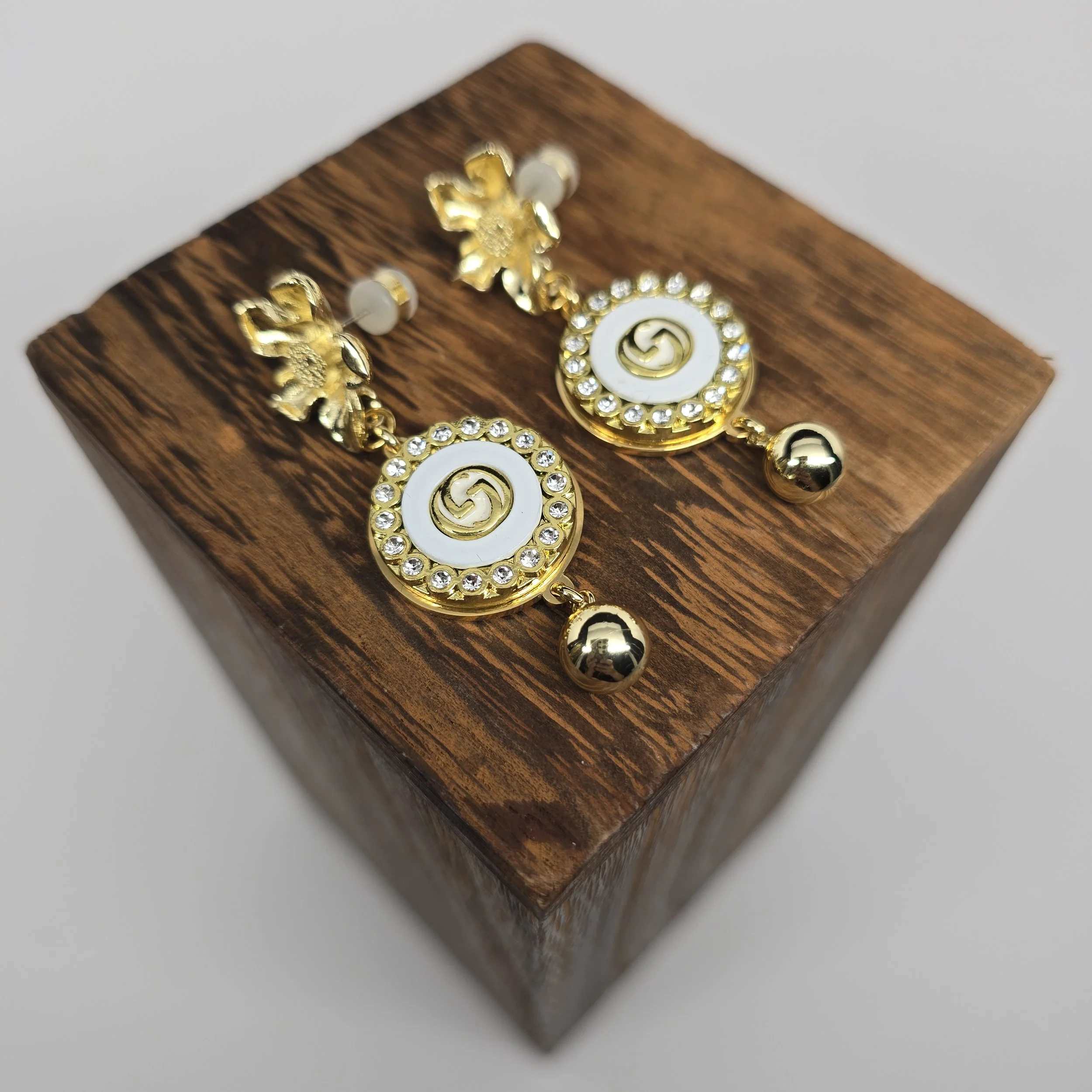 Ivory Halo Emblem Drop Earrings