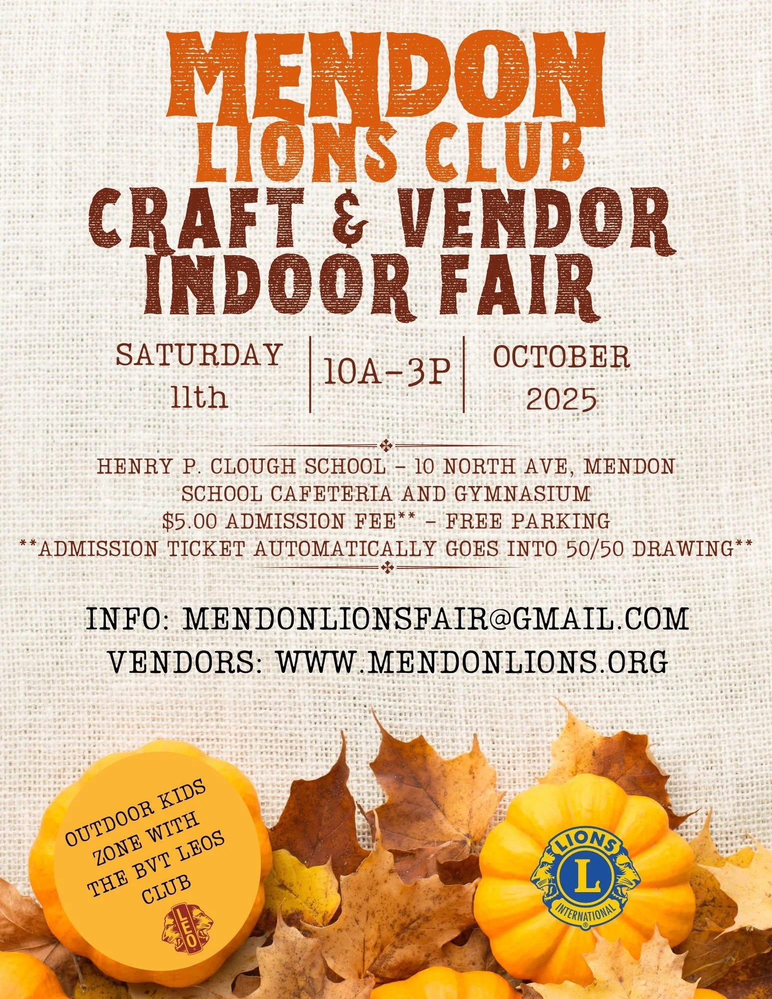 Mendon Lions Club Craft & Vendor Indoor Fair