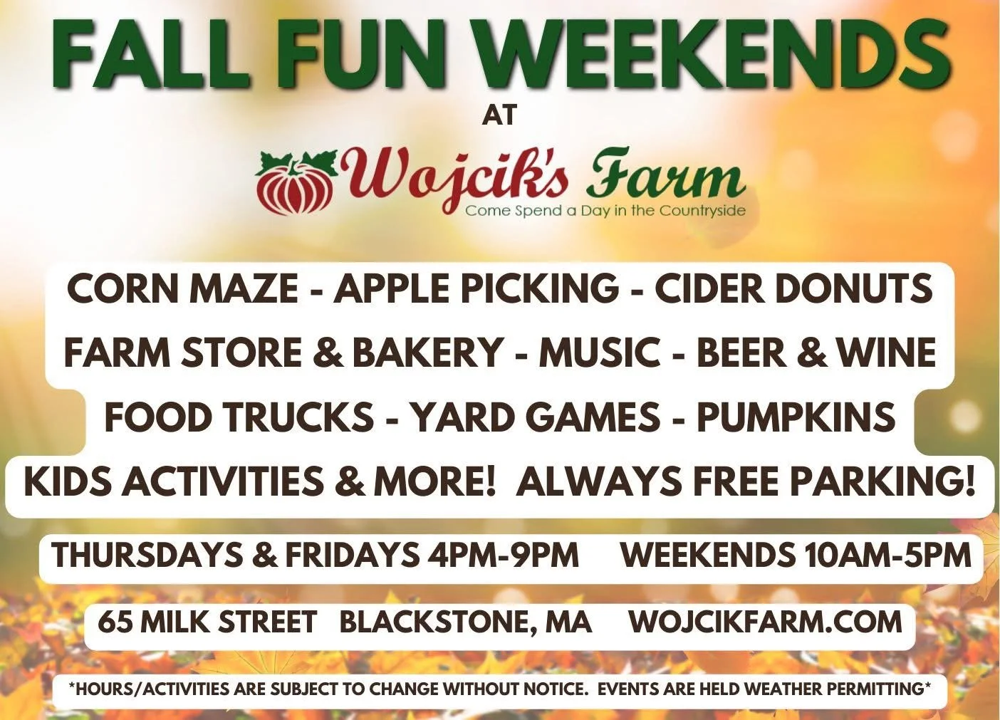 Fall Fun Weekends at Wojcik’s Farm