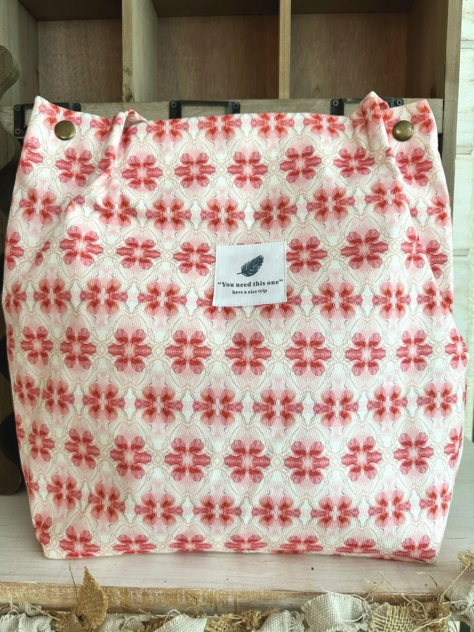 Pink Flower Corduroy Tote Bag