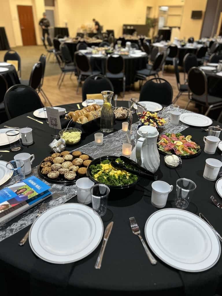 Bagels, salad, and muffins