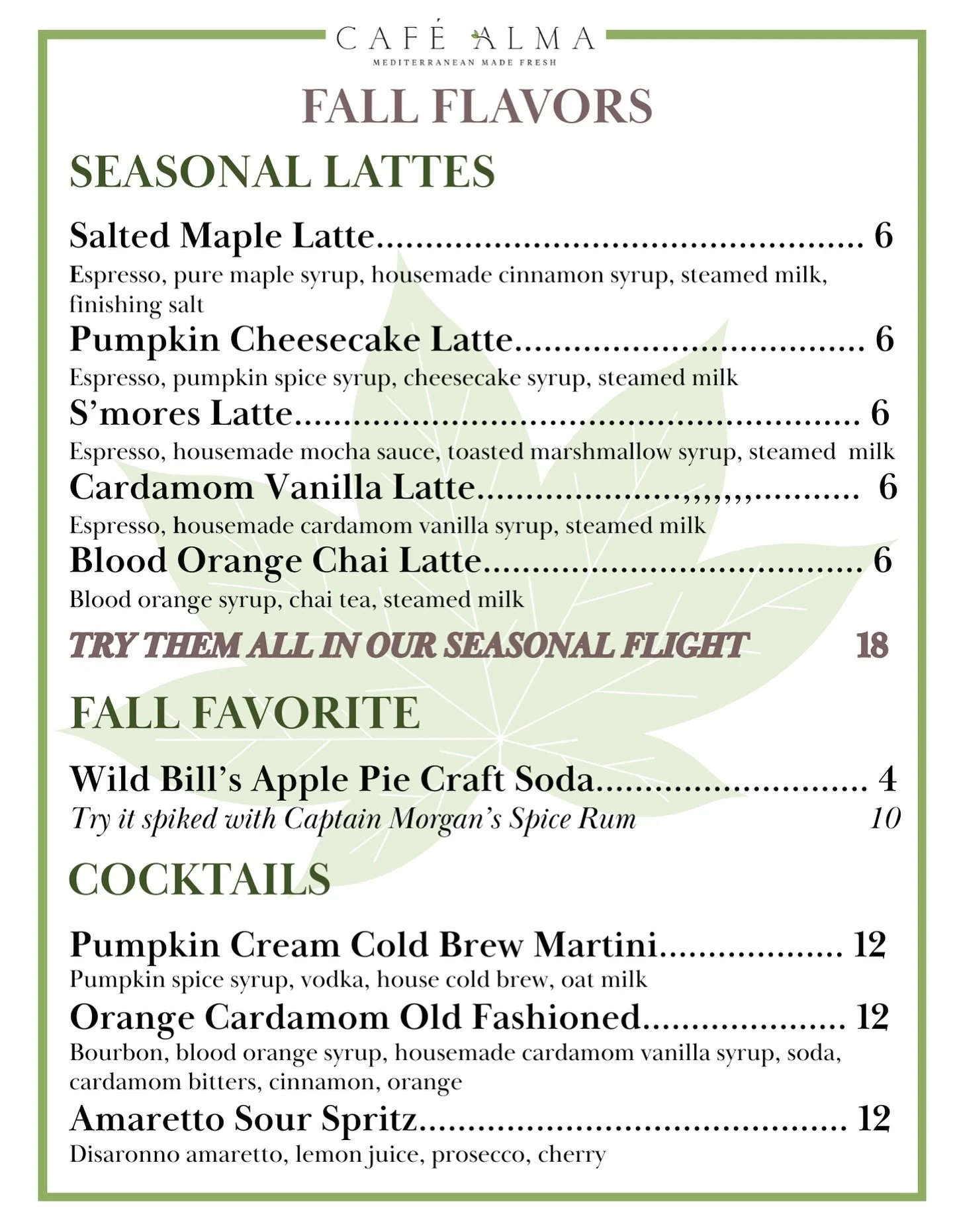 Fall is in the air at Caf&eacute; Alma ✨🍁

Our Fall Flavors drink menu has officially arrived in #PleasantRidge&mdash;crafted with cozy spices, bold syrups, and seasonal twists you won&rsquo;t want to miss.

☕ Seasonal Lattes: Salted Maple, Pumpkin 