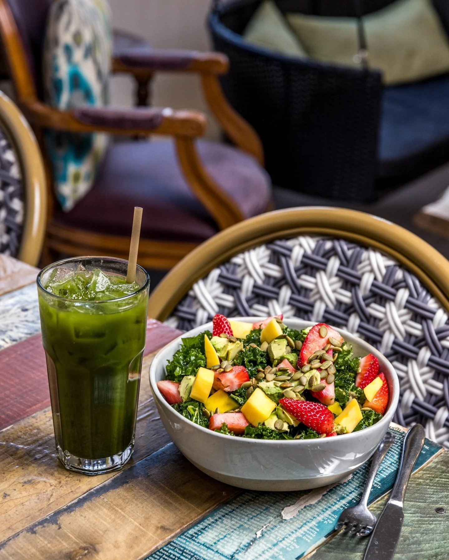 Nothing more fitting for #EarthDay than a bowl full of what the earth does best 🌿

Think: kale, strawberries, mango, roasted pepitas, and a bright mint vinaigrette&mdash;our KAM Salad in all its colorful glory. A true staple at the caf&eacute;! All 