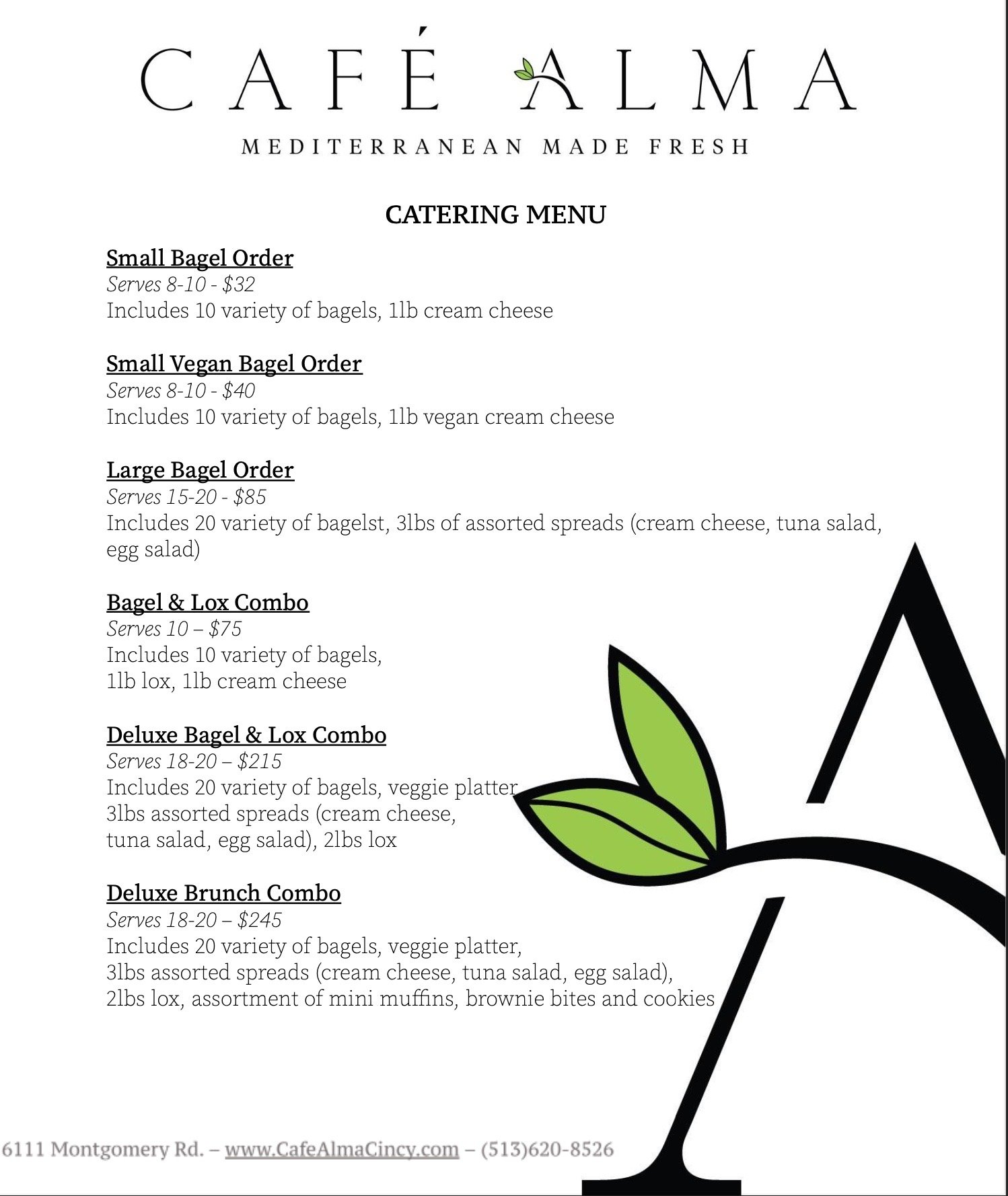 ToGo Platters Menu — Café Alma Cincy