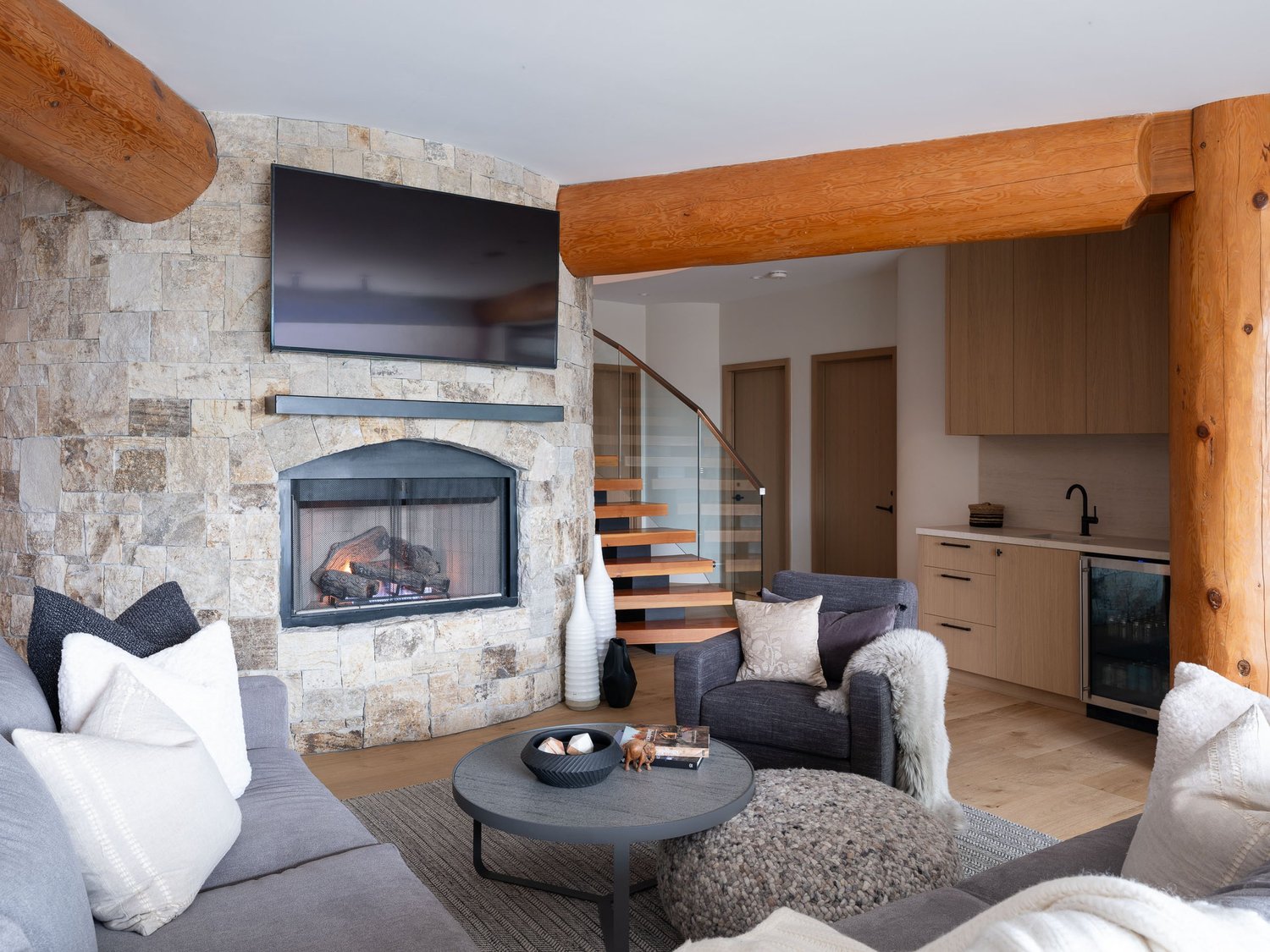 Sunridge Black oak lower cabinetry detail at island — renovation interior design in Whistler, BC by LRD Studio. Photography by Matt Anthony.