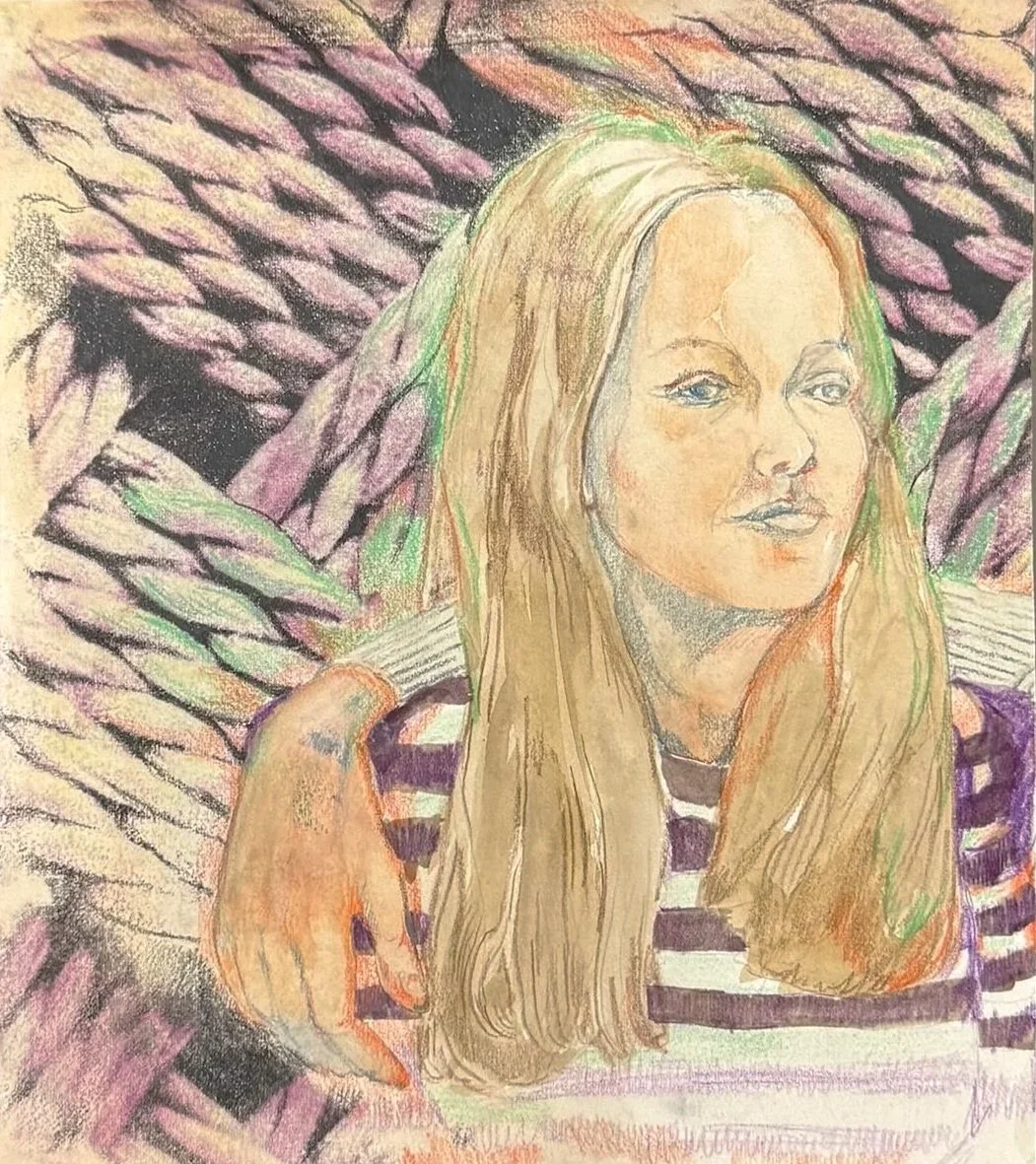Take care of your sister, 7 x 8", Acetone transfer with watercolor, graphite and colored pencil on Arches paper