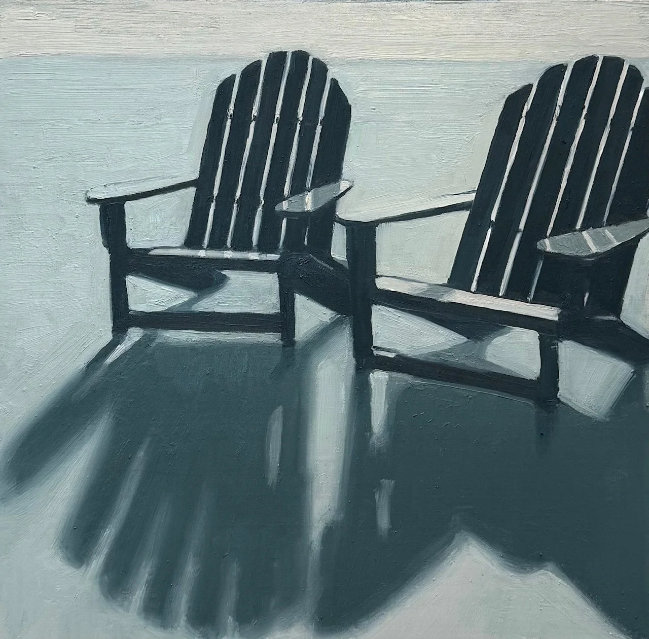 Chairs on the Soccer Field, 12 x 12", oil on board