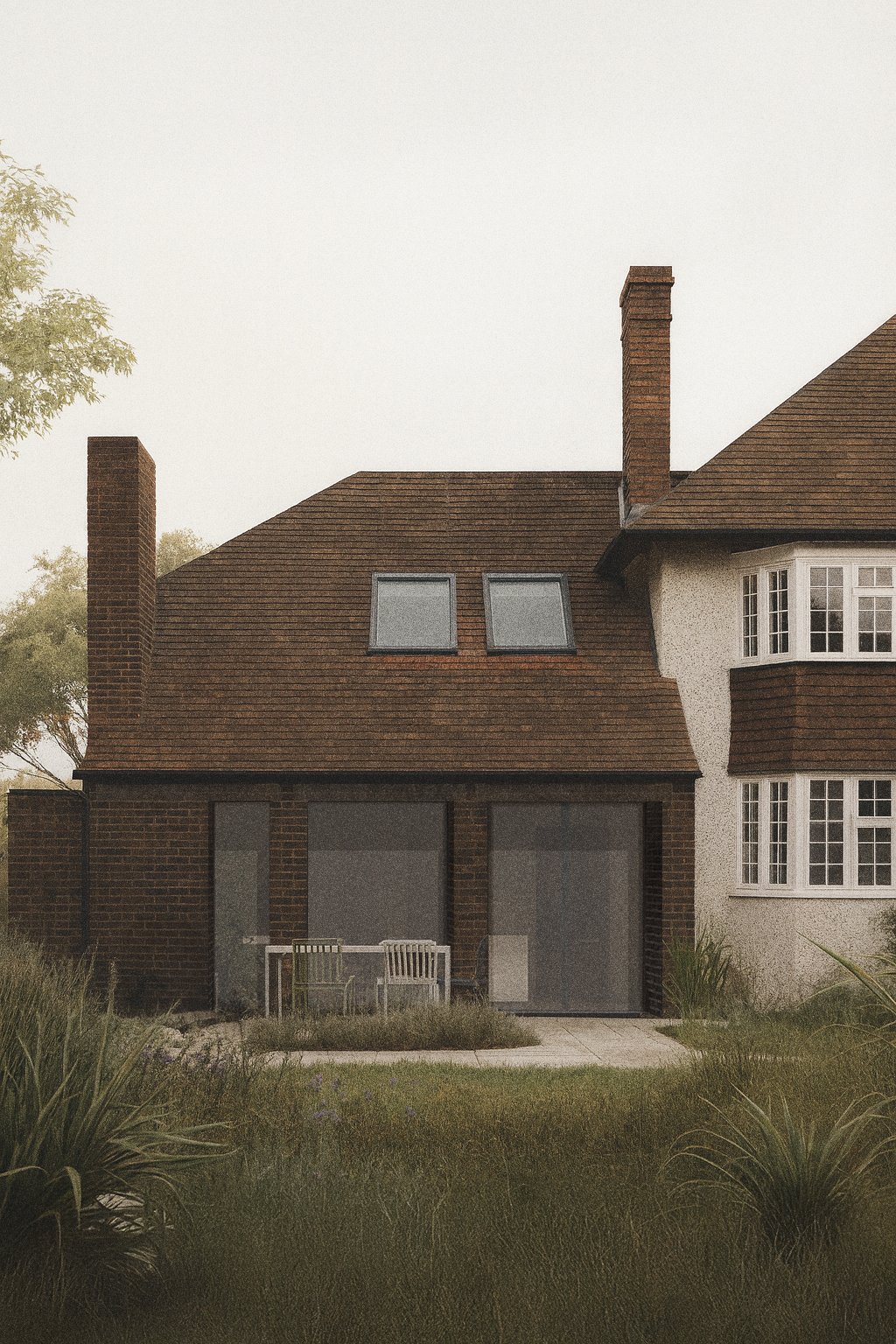 Contemporary extension to a London house with a planted garden