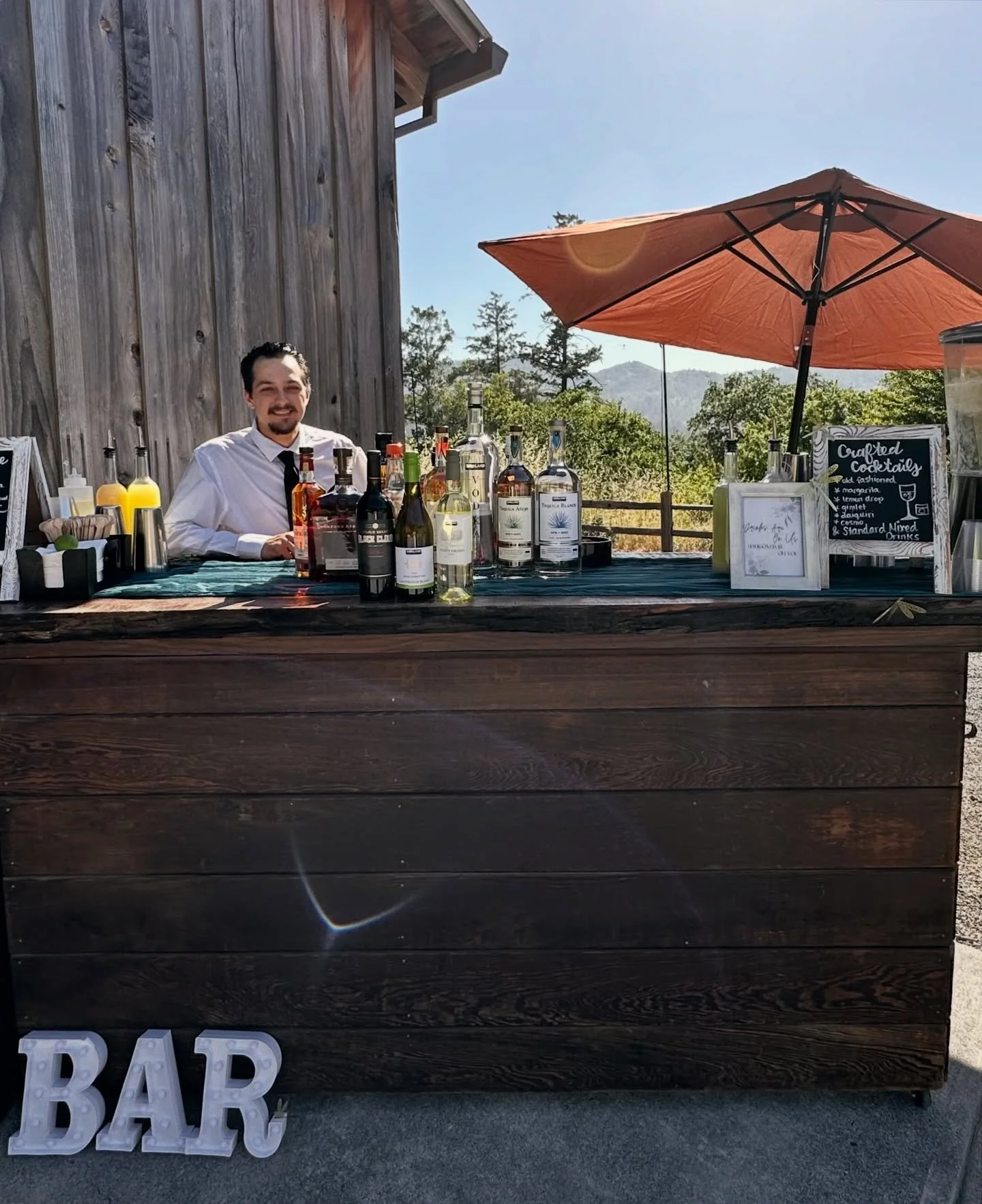 Behind the bar, making magic happen ✨

David serving up summer vibes and cocktail classics @thecrowsnest_cazadero ☀️🍹Wedding season, we&rsquo;re ready for you! 

#craftedbartending #winecountry #weddingseason #sonomacounty #mixologymagic