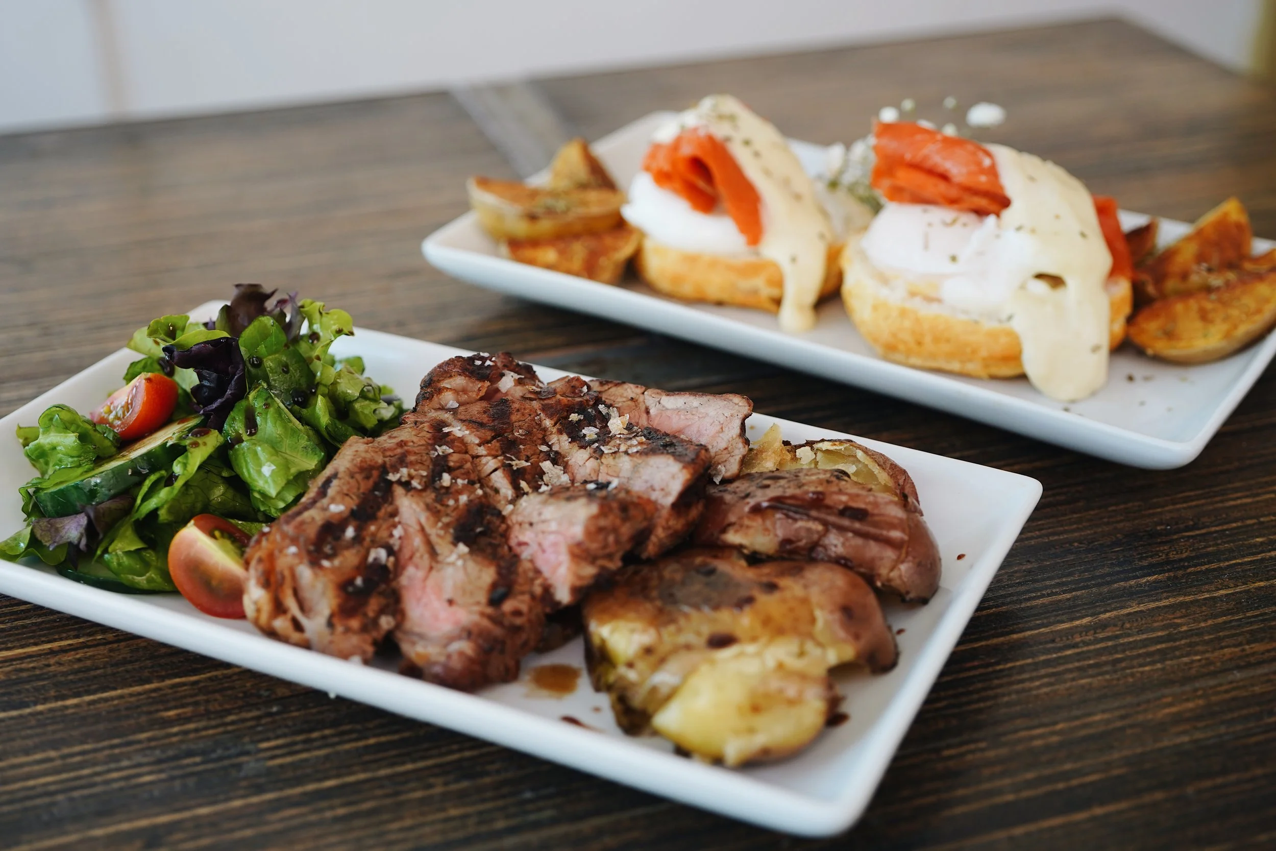 Filet with Smashed Potatoes and Gem Salad