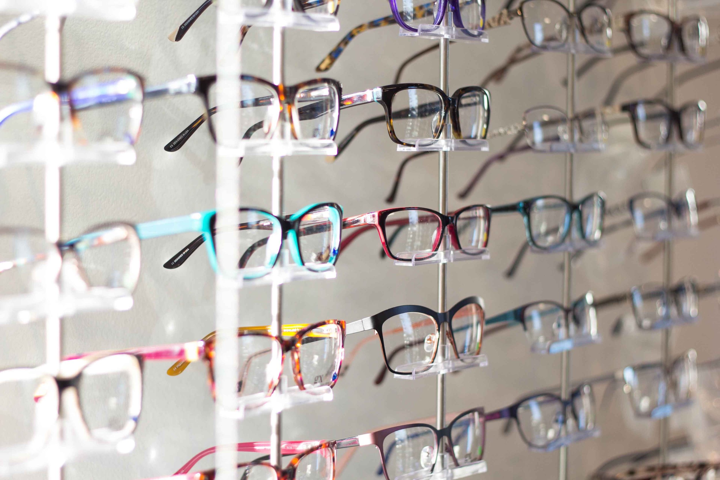 Glasses displayed on the wall